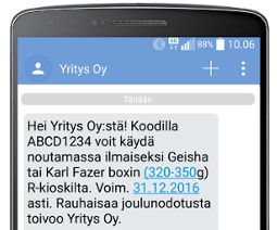 Ärrä-koodit lähetetään asiakkaille tekstiviestinä
